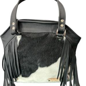 Black & White Leather "Peaceful" Fringe Concealed Carry Shoulder Bag