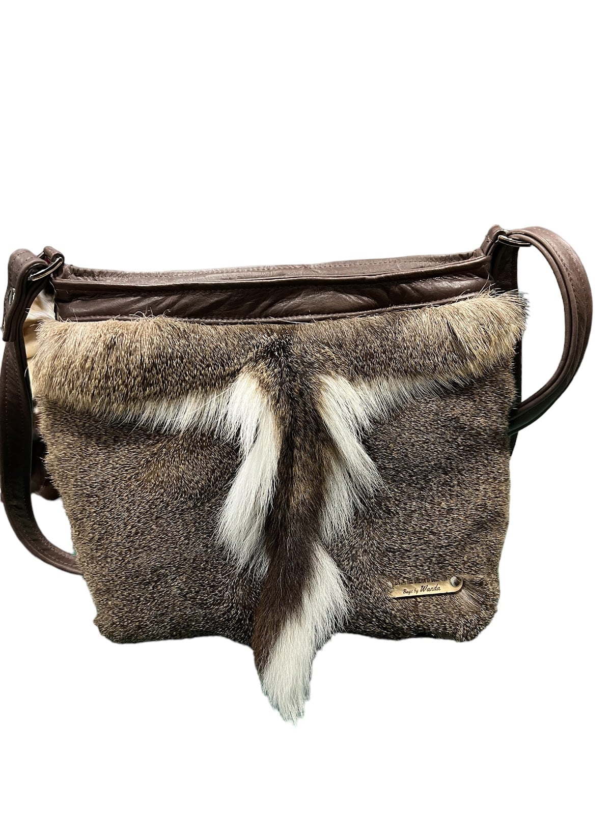 White Deer Tail and Leather Alina Crossbody Concealed Carry Bag