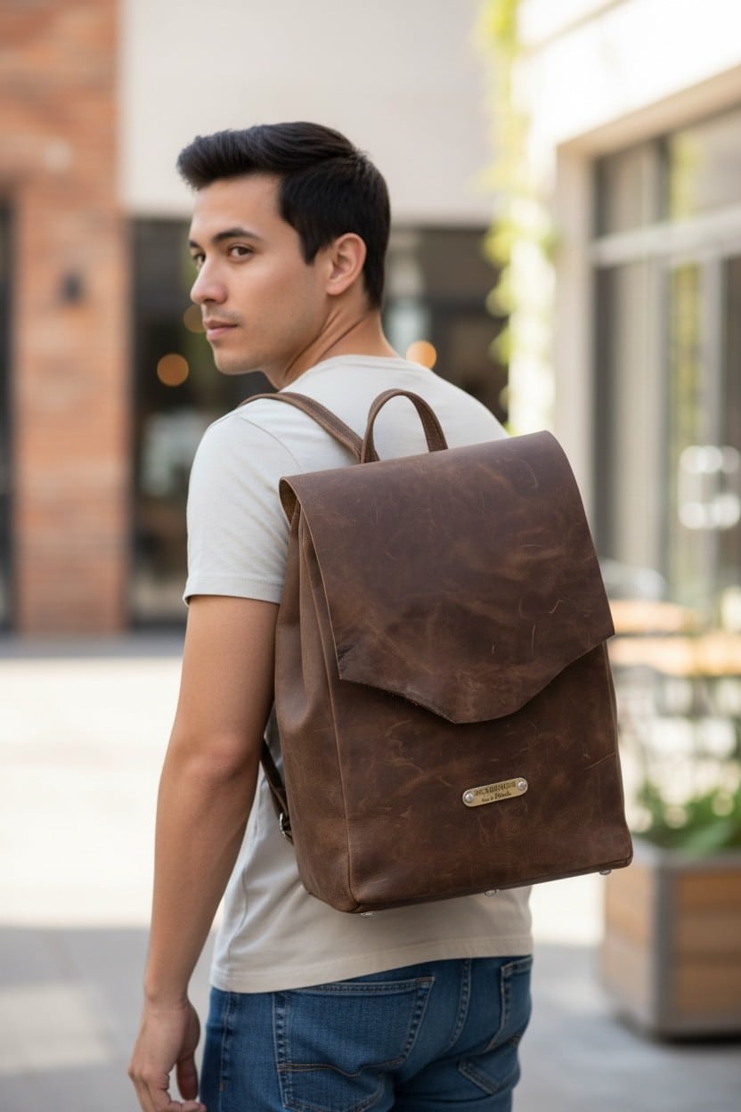 Handcrafted All-Leather Concealed Carry Backpack Large - Image 2